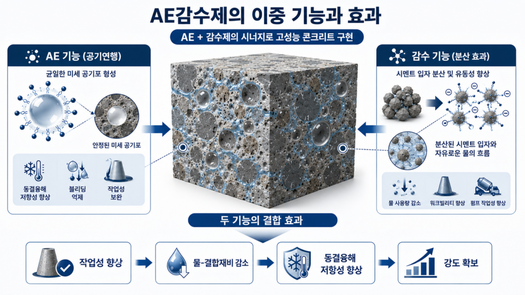 AE제와 감수제의 작용 메커니즘 6 ae water reducer combined.webp