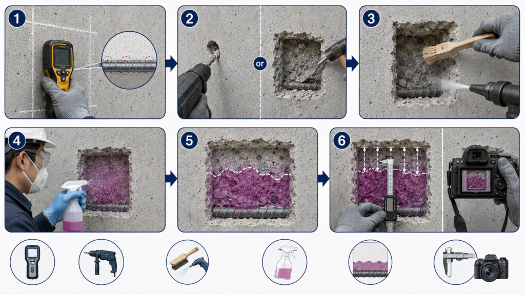 탄산화 깊이 측정 방법 3 carbonation depth test procedure.webp