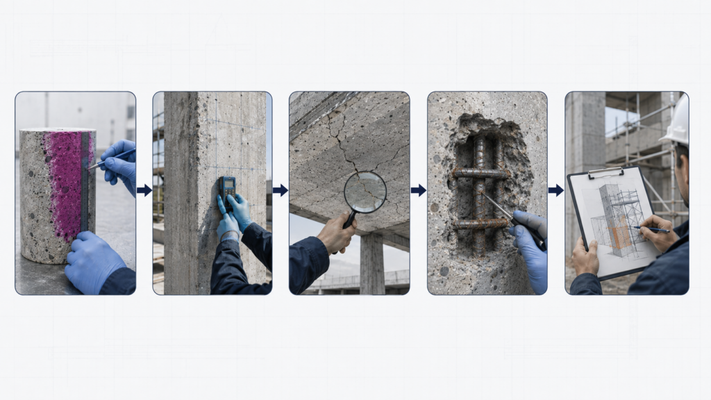 RC 구조물 중성화 속도 계산 5 carbonation inspection workflow.webp