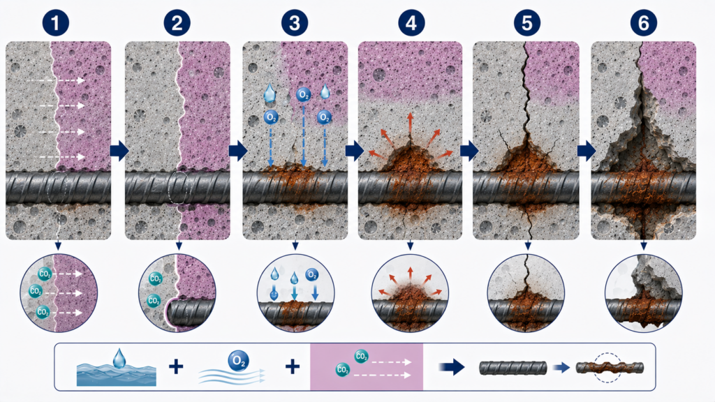 탄산화 깊이 측정 방법 2 carbonation rebar corrosion.webp