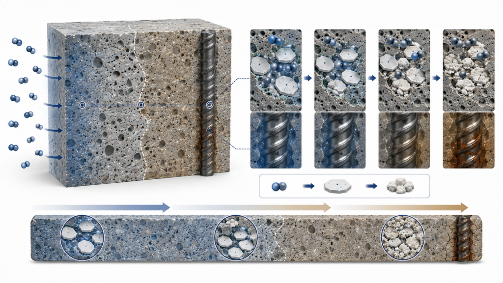 수화 생성물(CH)의 역할과 특징 3 ch carbonation process.webp