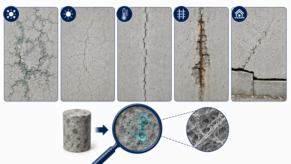 알칼리 골재반응(ASR) 발생 조건 4 concrete crack causes comparison.webp