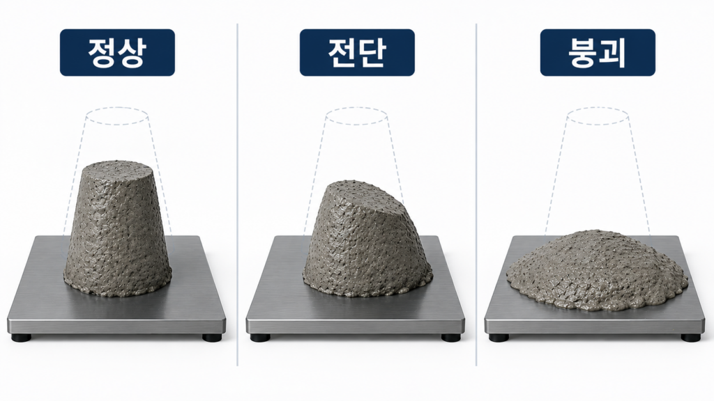 KS F 2423 슬럼프 시험 기준 해설 3 slump shape types.webp