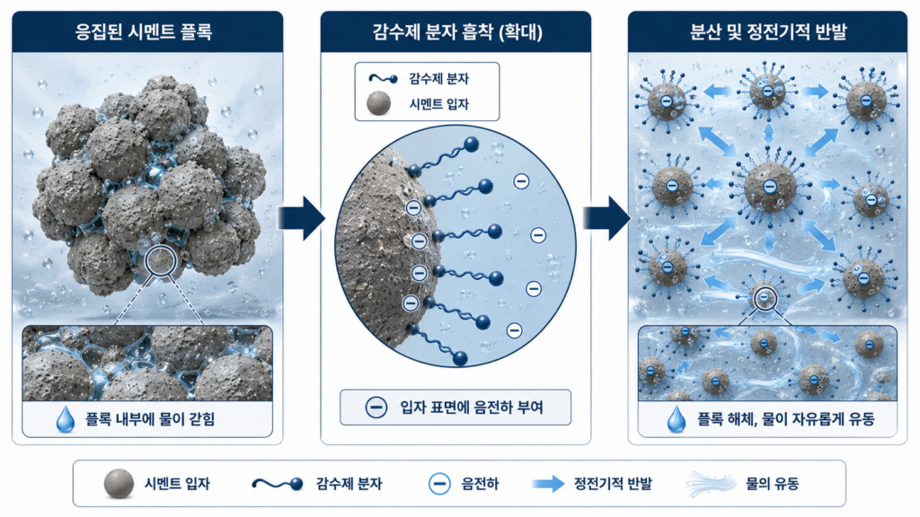 AE제와 감수제의 작용 메커니즘 4 water reducer dispersion.webp